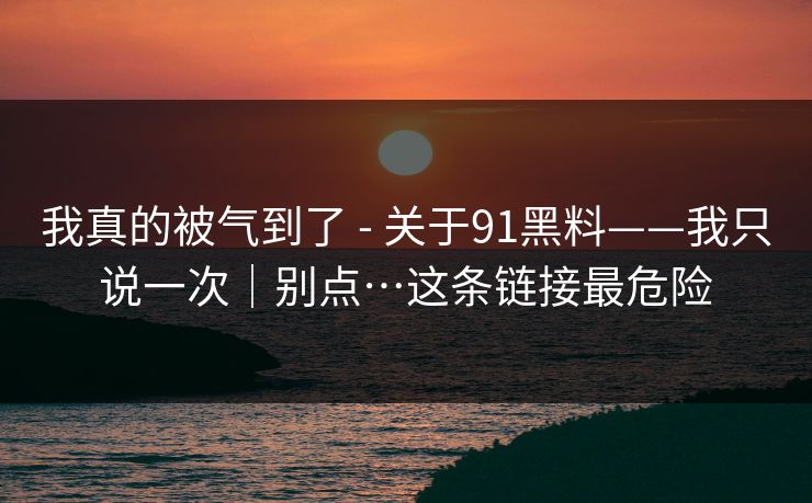 我真的被气到了 - 关于91黑料——我只说一次｜别点…这条链接最危险
