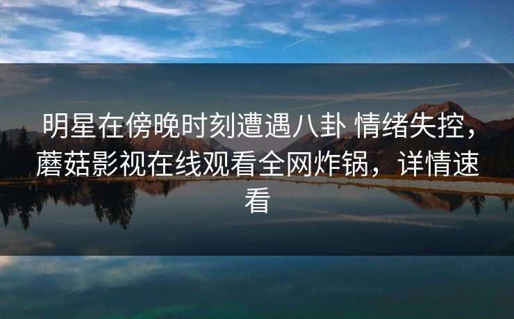 明星在傍晚时刻遭遇八卦 情绪失控，蘑菇影视在线观看全网炸锅，详情速看